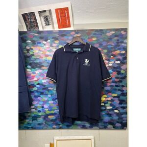 Big Dogs Mens Vintage Navy Blue Big Dog Inside Embroidered Cotton Polo Shirt L